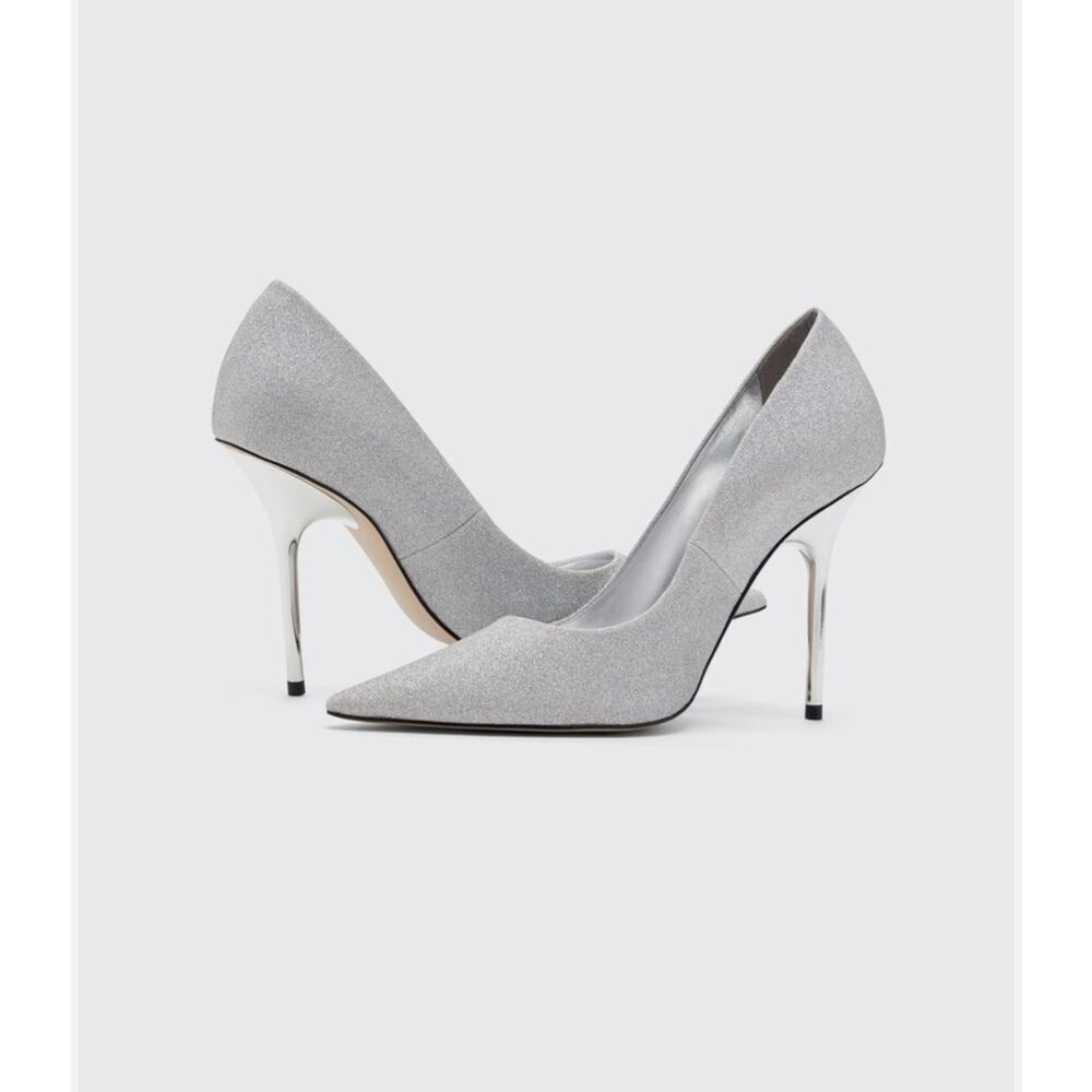 Good American Emma Silver Glitter Pumps Heels Women’s 8.5 Pointed Toe - Picture 5 of 16